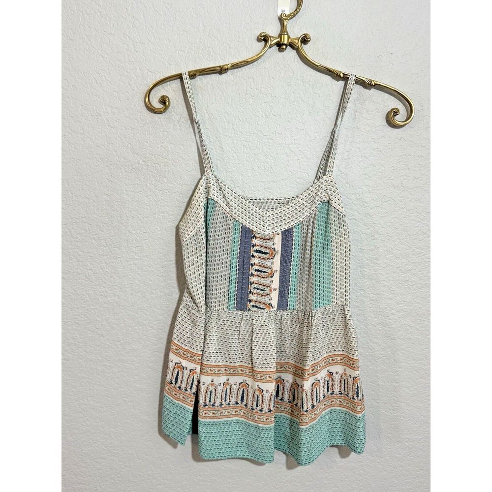Vanessa Virginia‎ Anthropologie Sleeveless Peplum Tank Size 4 ivory Teal  Silk